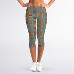 Tiki Totem Pattern Print Women's Capri Leggings