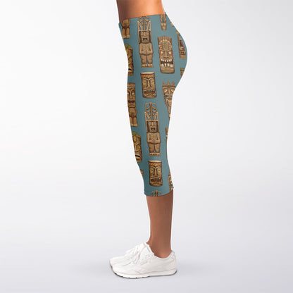 Tiki Totem Pattern Print Women's Capri Leggings