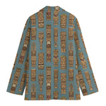 Tiki Totem Pattern Print Women's Cotton Blazer