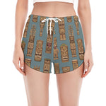 Tiki Totem Pattern Print Women's Split Running Shorts