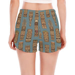 Tiki Totem Pattern Print Women's Split Running Shorts