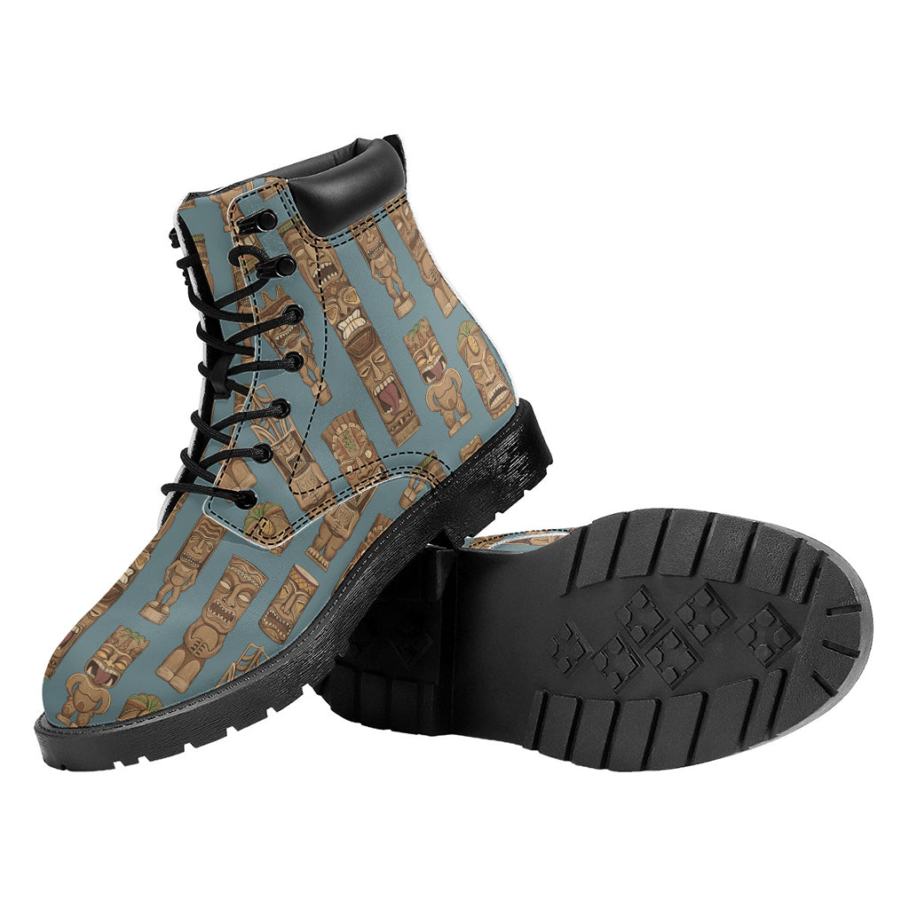 Tiki Totem Pattern Print Work Boots