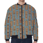 Tiki Totem Pattern Print Zip Sleeve Bomber Jacket