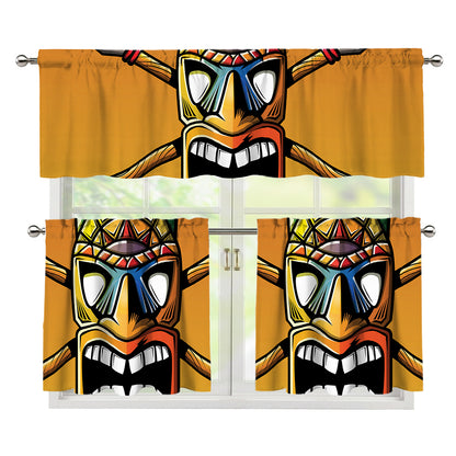 Tiki Totem Print 3 Piece Kitchen Curtains