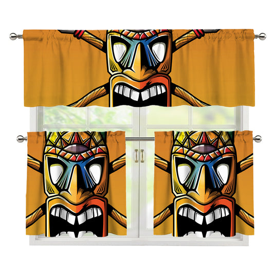 Tiki Totem Print 3 Piece Kitchen Curtains