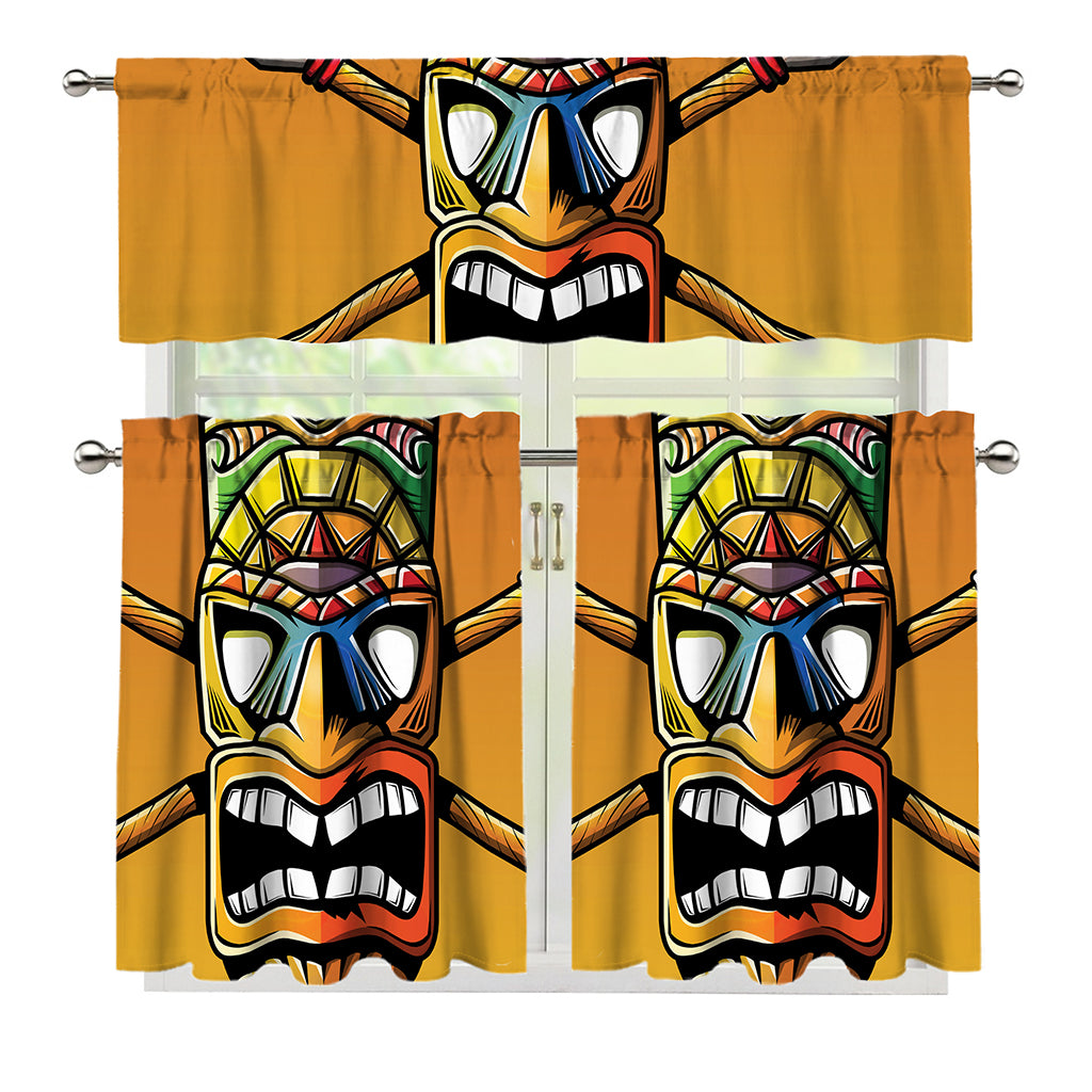 Tiki Totem Print 3 Piece Kitchen Curtains