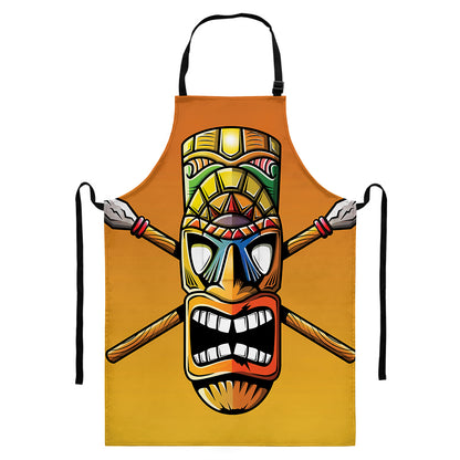 Tiki Totem Print Bib Apron With Pocket