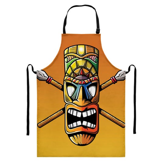 Tiki Totem Print Bib Apron With Pocket