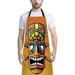 Tiki Totem Print Bib Apron With Pocket