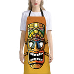 Tiki Totem Print Bib Apron With Pocket