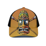 Tiki Totem Print Black Mesh Trucker Cap