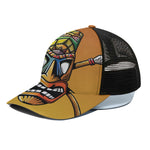 Tiki Totem Print Black Mesh Trucker Cap
