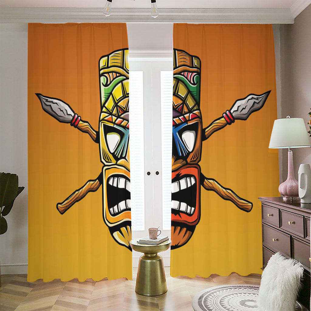 Tiki Totem Print Blackout Pencil Pleat Curtains