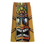 Tiki Totem Print Cotton Front Slit Maxi Skirt