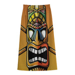 Tiki Totem Print Cotton Front Slit Maxi Skirt