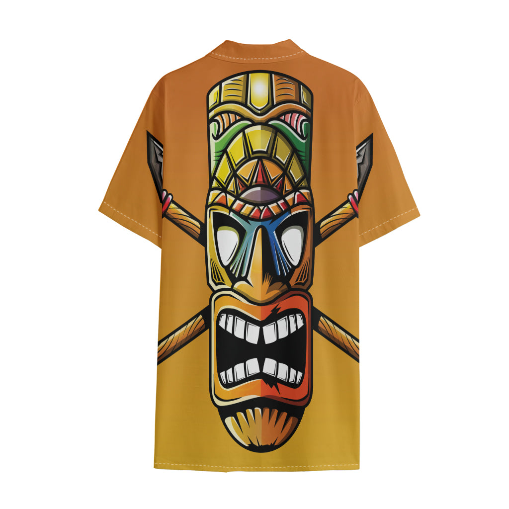 Tiki Totem Print Cotton Hawaiian Shirt