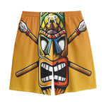 Tiki Totem Print Cotton Shorts