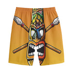 Tiki Totem Print Cotton Shorts