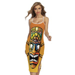 Tiki Totem Print Cross Back Cami Dress