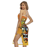 Tiki Totem Print Cross Back Cami Dress