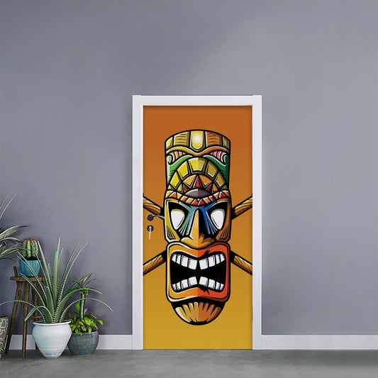 Tiki Totem Print Door Sticker