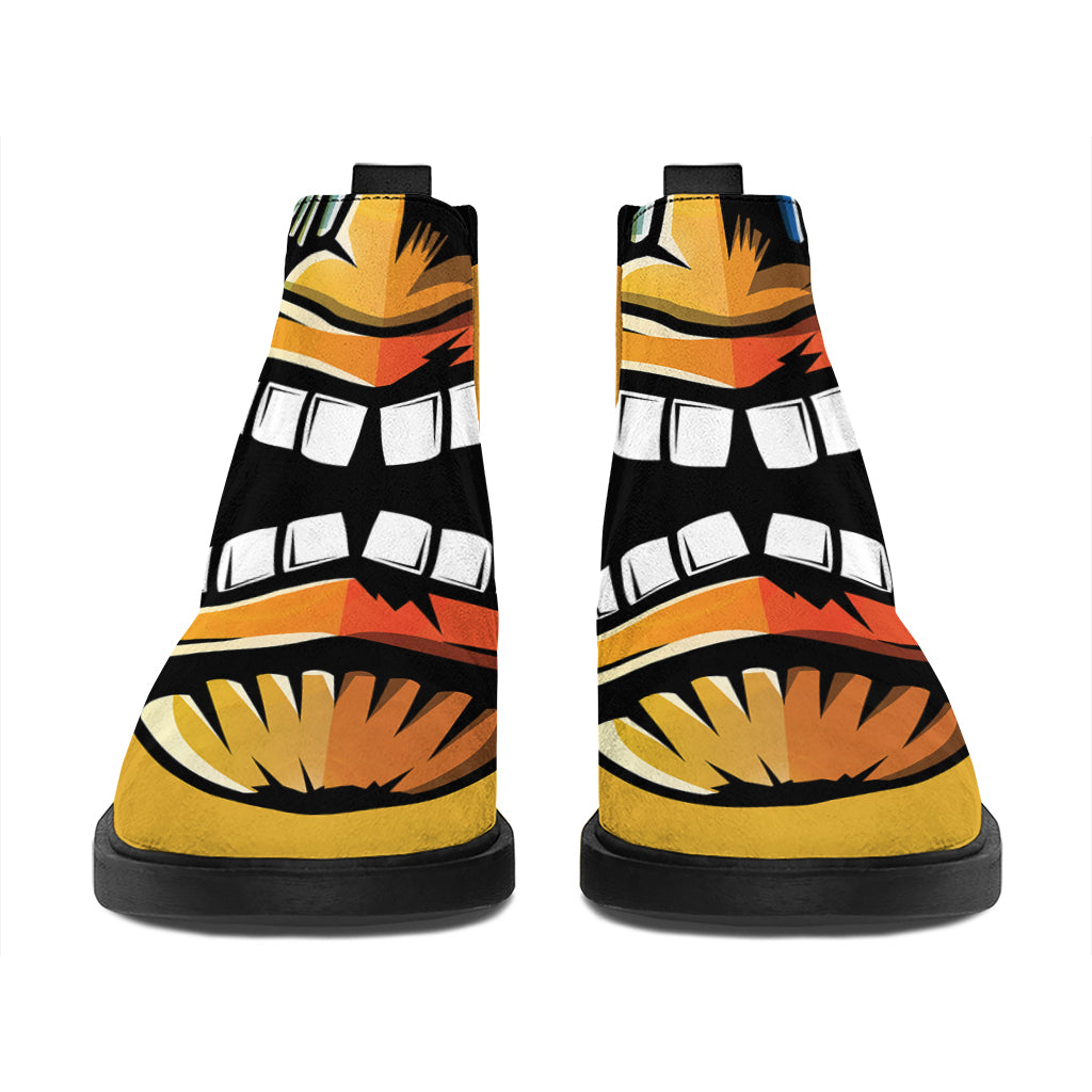 Tiki Totem Print Flat Ankle Boots