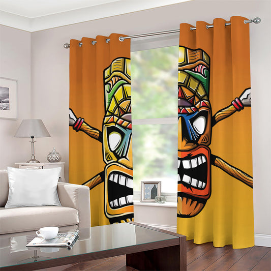 Tiki Totem Print Grommet Curtains