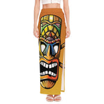Tiki Totem Print High Slit Maxi Skirt
