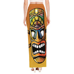 Tiki Totem Print High Slit Maxi Skirt