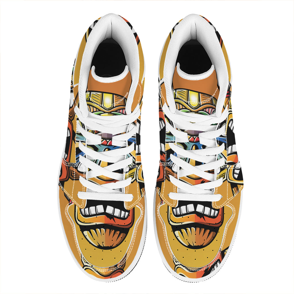 Tiki Totem Print High Top Leather Sneakers