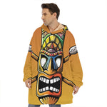 Tiki Totem Print Hoodie Blanket