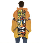 Tiki Totem Print Hoodie Blanket