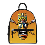 Tiki Totem Print Leather Backpack