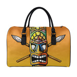 Tiki Totem Print Leather Duffle Bag