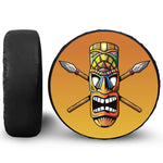 Tiki Totem Print Leather Spare Tire Cover