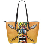 Tiki Totem Print Leather Tote Bag