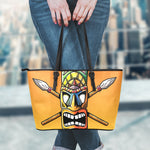 Tiki Totem Print Leather Tote Bag
