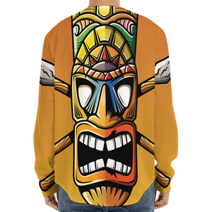 Tiki Totem Print Long Sleeve Baseball Jersey