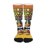 Tiki Totem Print Long Socks