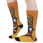 Tiki Totem Print Long Socks
