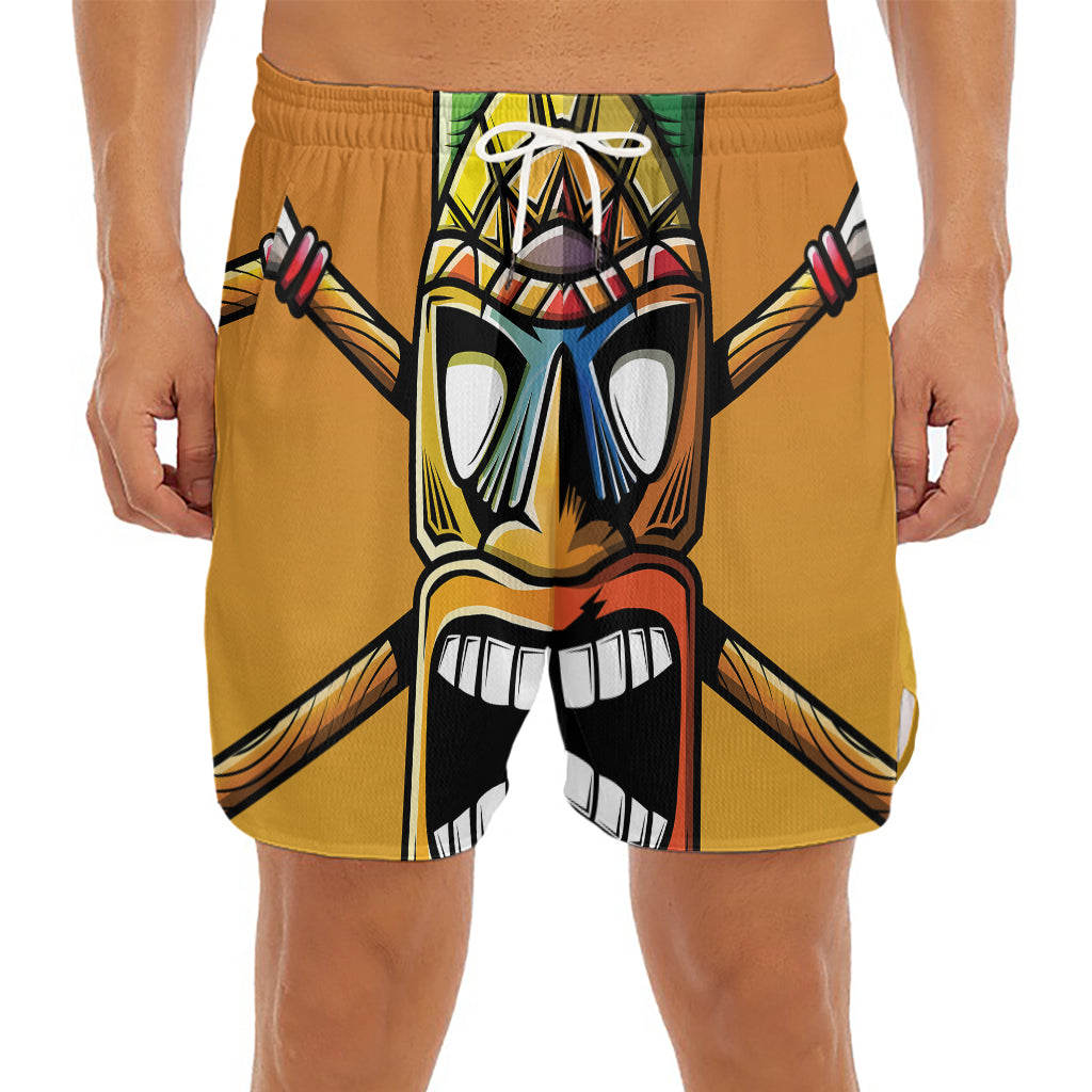 Tiki Totem Print Men's Split Running Shorts