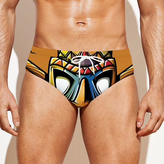 Tiki Totem Print Men's Swim Briefs