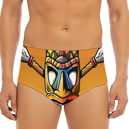 Tiki Totem Print Men's Triangle Swim Briefs