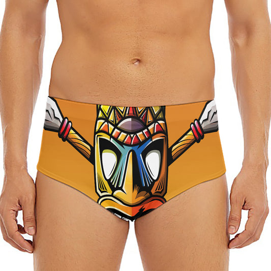 Tiki Totem Print Men's Triangle Swim Briefs