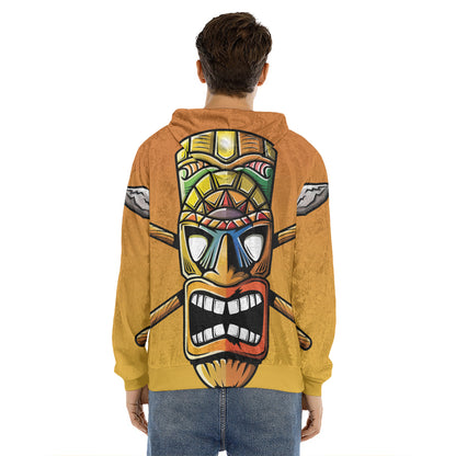 Tiki Totem Print Men's Velvet Pullover Hoodie