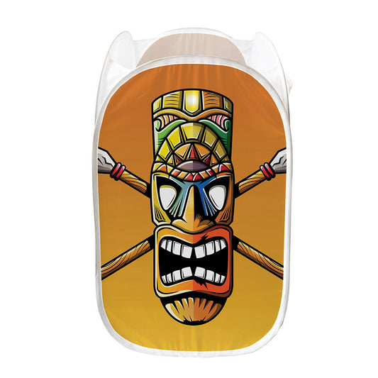 Tiki Totem Print Mesh Laundry Hamper