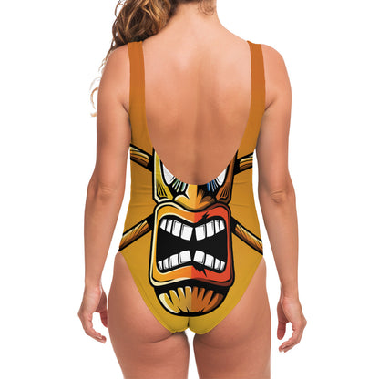 Tiki Totem Print One Piece Swimsuit