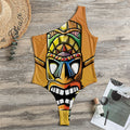 Tiki Totem Print One Shoulder Bodysuit
