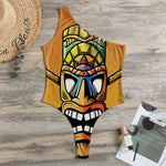 Tiki Totem Print One Shoulder Bodysuit