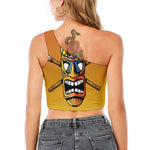 Tiki Totem Print One Shoulder Crop Top